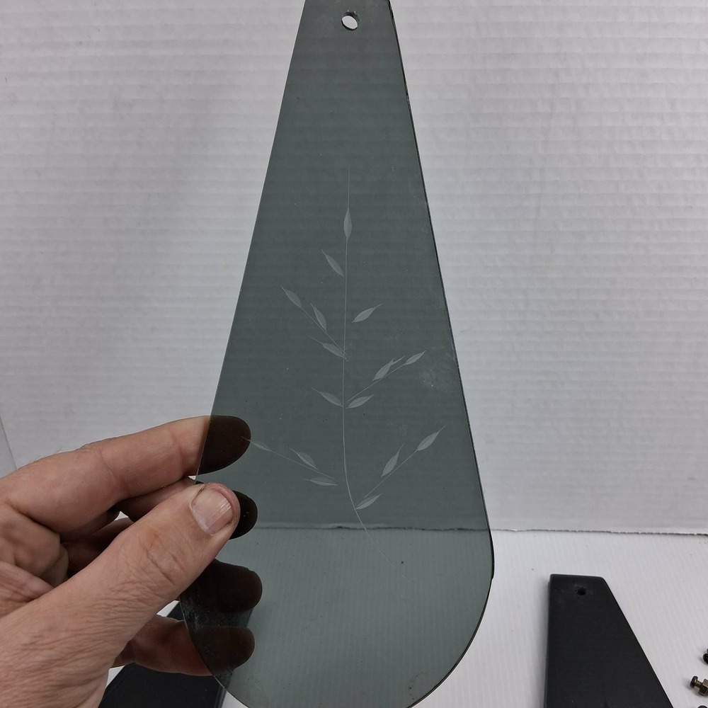 Vintage Smoked Glass Lamp Shade Panels Etched Wheat Teardrop Set of 8 Grey
